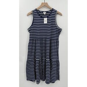 J Crew Dress Womens Small Navy Blue White Striped Cotton Nautical Soft NEW
